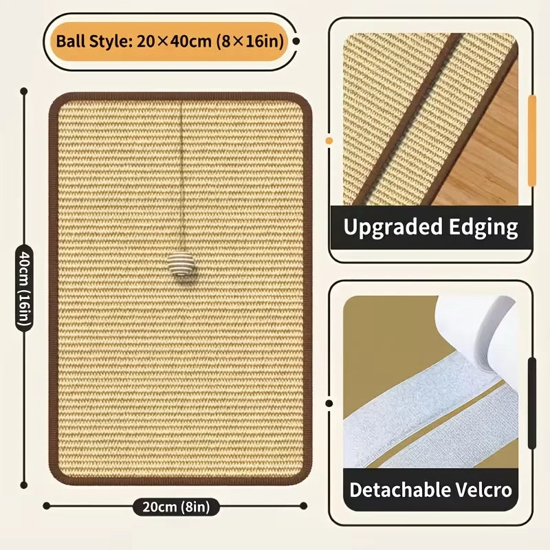 Sturdy Vertical Cat Scratching Pad Beige with Hanging Ball, Space-saving Indoor Anti-scratch Sofa Protector Pet Cat Mat