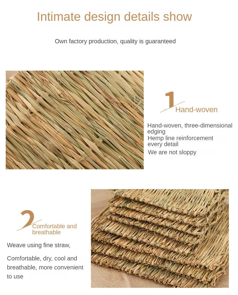 Straw Hand Woven Breathable Rabbit Grass Mat Four Season Hamster Guinea Pig Dutch Pig Foot Mat Rabbit Grass Nest Pet Supplies