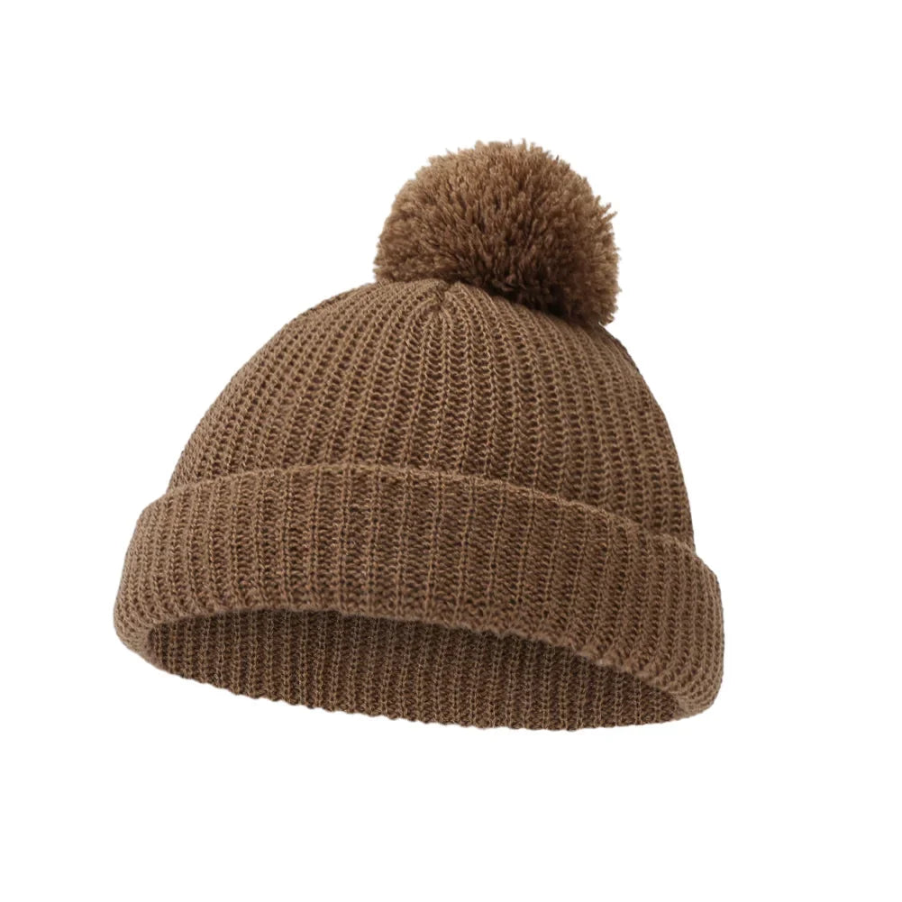 Solid Pom Knitted Baby Beanie | Newborn Infant Winter Hat