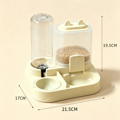 Pet Drinking and Feeding Unit Separates Dry and Wet Food Made of Durable Plastic with Transparent Design Without Battery for Cat
