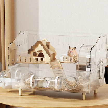 Acrylic Hamster Cage 2-Layer Clear Acrylic Pet Habitats Hamster Enclosure for Indoor Outdoor Home Yard Breeding Observation Pet