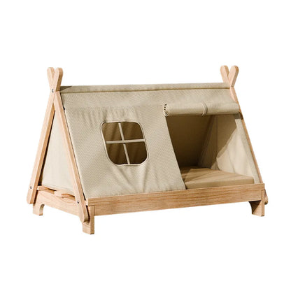 Cat Bed with Window Wooden Cat Tent Bed Elevated Pet House Dogs Bed with Stable Frame Pet Supplies Safe Comfortable Cat Bed