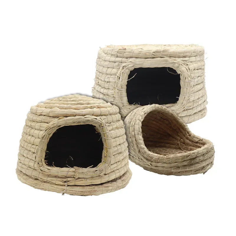 Pet Rabbit Grass Bed Natural Straw Woven House Bunny Chew Toys Hay Nest Bed for Hamsters Chinchillas Mice Small Animals