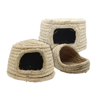 Pet Rabbit Grass Bed Natural Straw Woven House Bunny Chew Toys Hay Nest Bed for Hamsters Chinchillas Mice Small Animals