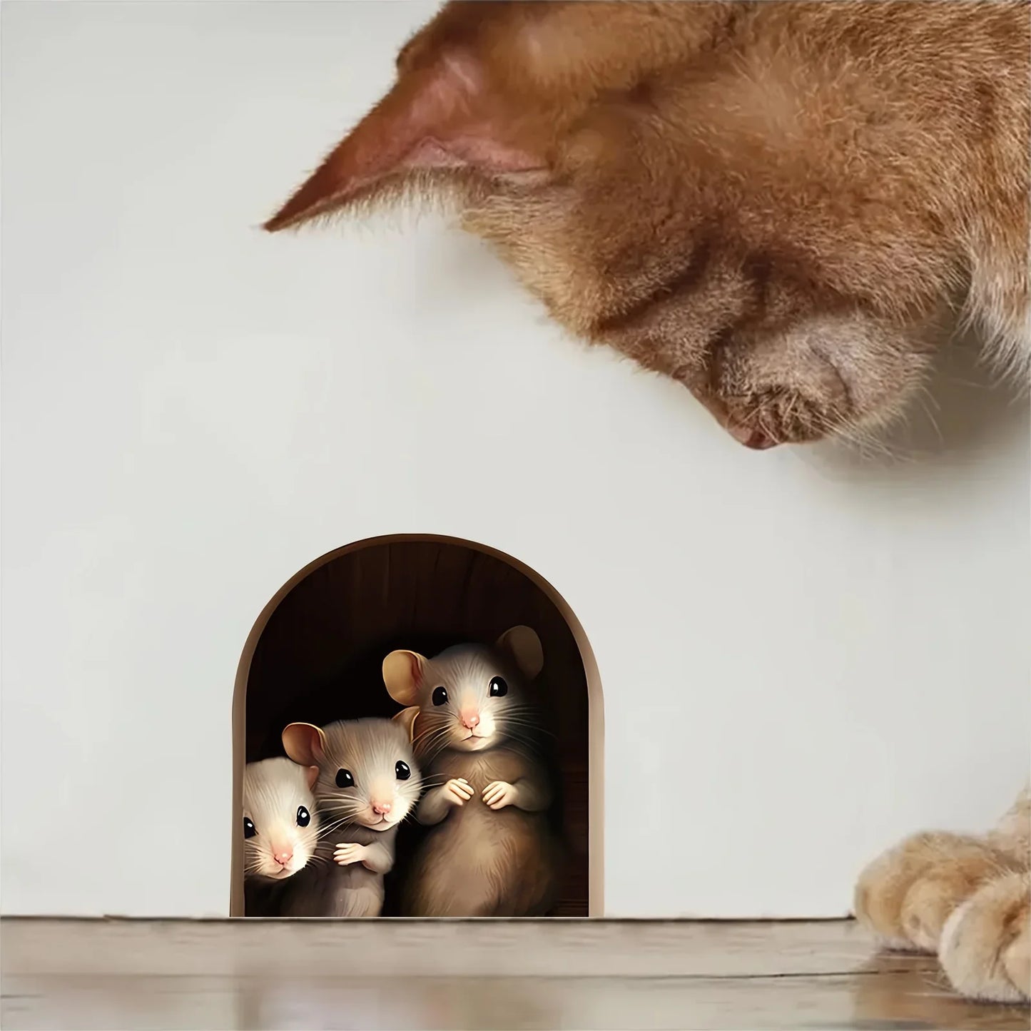 3D Mouse In Hole Wall Stickers | Waterproof Self-Adhesive Wall Decals