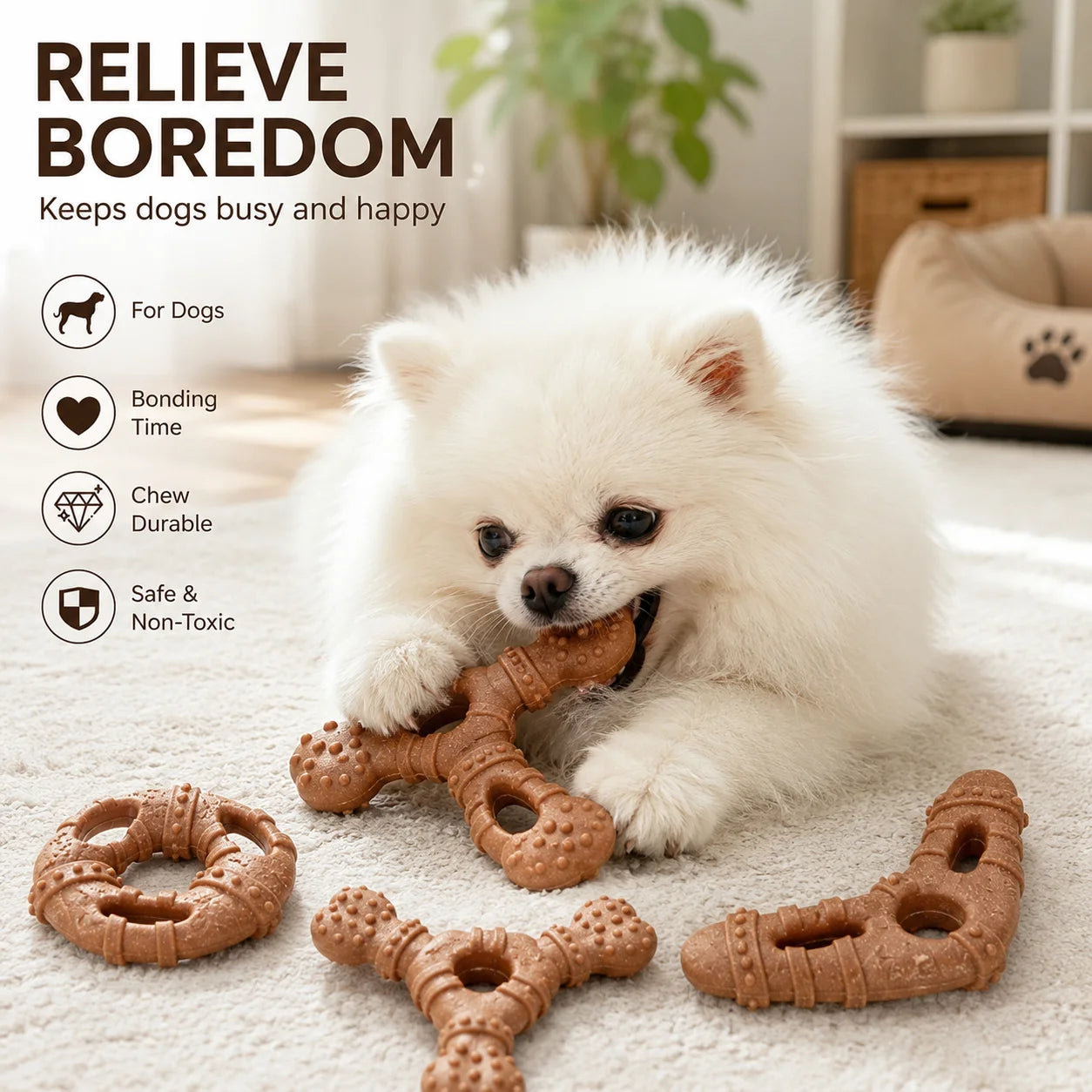 Dog Toy, Bone-Like Teething Stick, Durable, Tooth-Cleaning, Self-Entertaining and Boring, Small Dog-Shaped Pet Toy