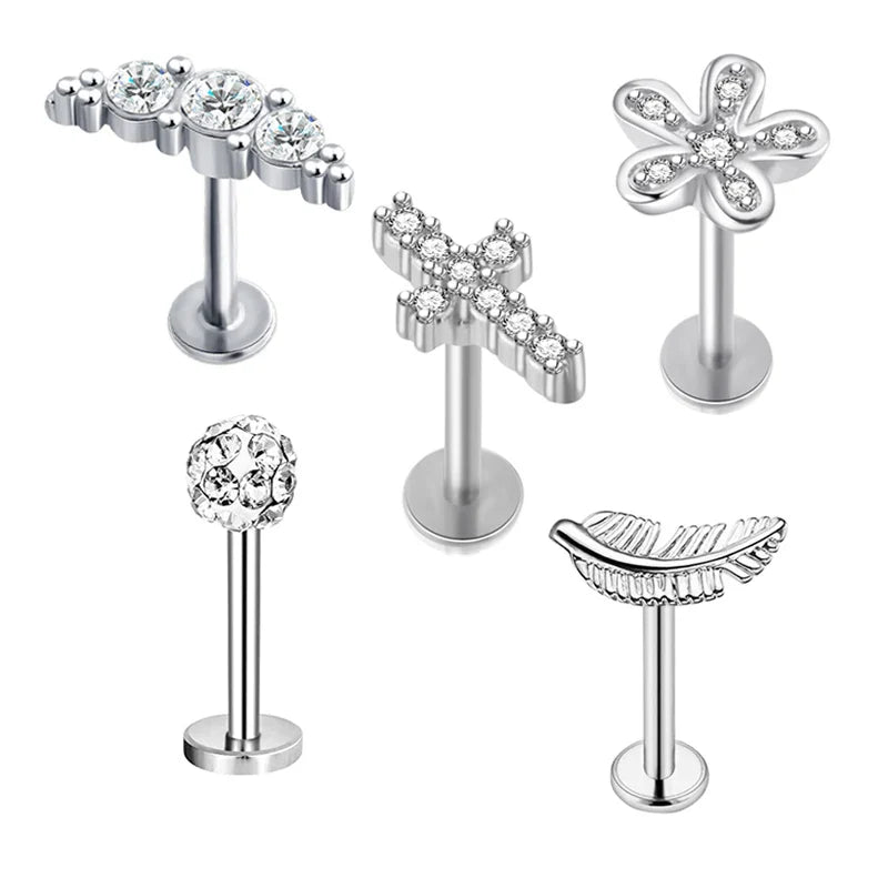 5pcs Tragus Stud Earring Set | Heart CZ Cartilage Piercing Jewelry