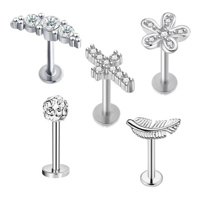 5pcs Tragus Stud Earring Set | Heart CZ Cartilage Piercing Jewelry