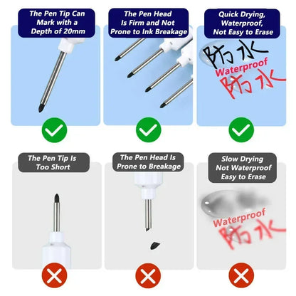 Deep Hole Long Nib Markers for Metal Wood Tile | 8-Pack Waterproof Marking Pens
