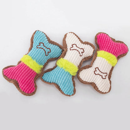 1Pce bite resistant pet sound toy, dog plush bone shaped chew toy, suitable for small and medium-sized puppies