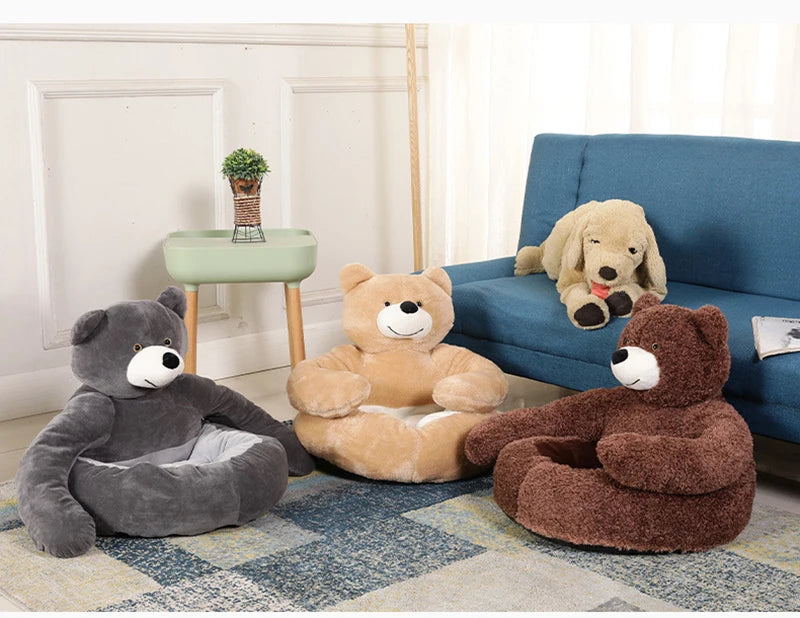 Plush Dog House Bed Winter Warm Bear Hug Semi Enclosed Cat's Nest Detachable And Washable Mat Small Dog Bed Sofa Pet Supplies