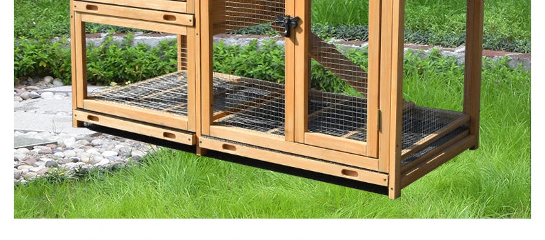 Rabbit Cage Anti Spray Urine Deluxe Double Drawer Rabbit Hutch Solid Wood Pigeon Coop Chicken Cage Bottom Mesh Outdoor