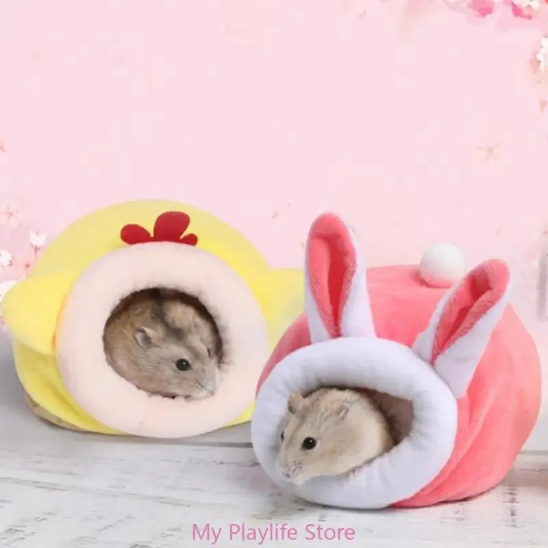 Cute Cartoon Rabbit Squirrel Mini Cage Guinea Pig Nest Small Animal Mice Rat Pet Sleeping Bed Hamster House Winter Warm Soft Mat
