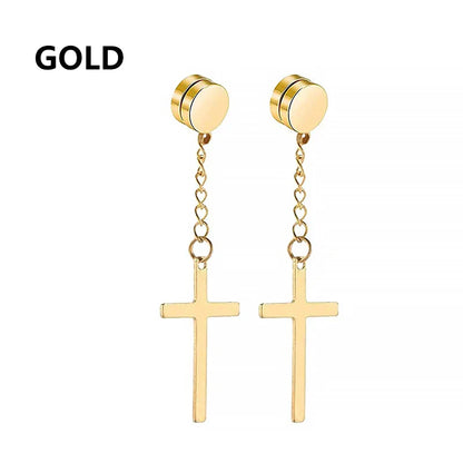 Punk Cross Stars Clip On Earrings | No Piercing Stainless Steel Ear Cuffs for Women Men