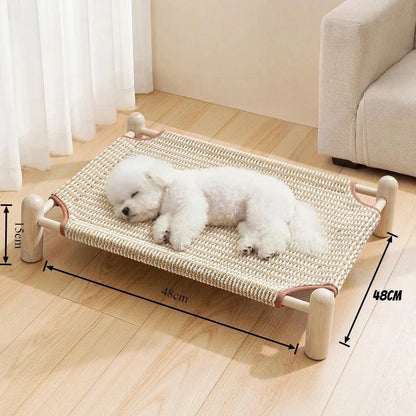 Wooden Frame Elevated Dog Bed Breathable Raised Pet Cot for Small Dogs Cats Summer Cooling Dog Camp Bed Kennel Pet Products