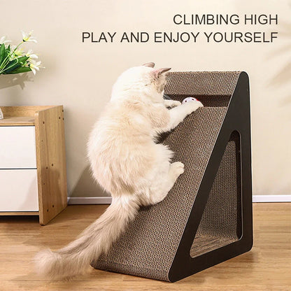Eco-Friendly Corrugated Cat Scratcher 2-in-1 Triangle - with Rotating Ball, Sturdy Reversible Anti-Scratch Board for Indoor Cats
