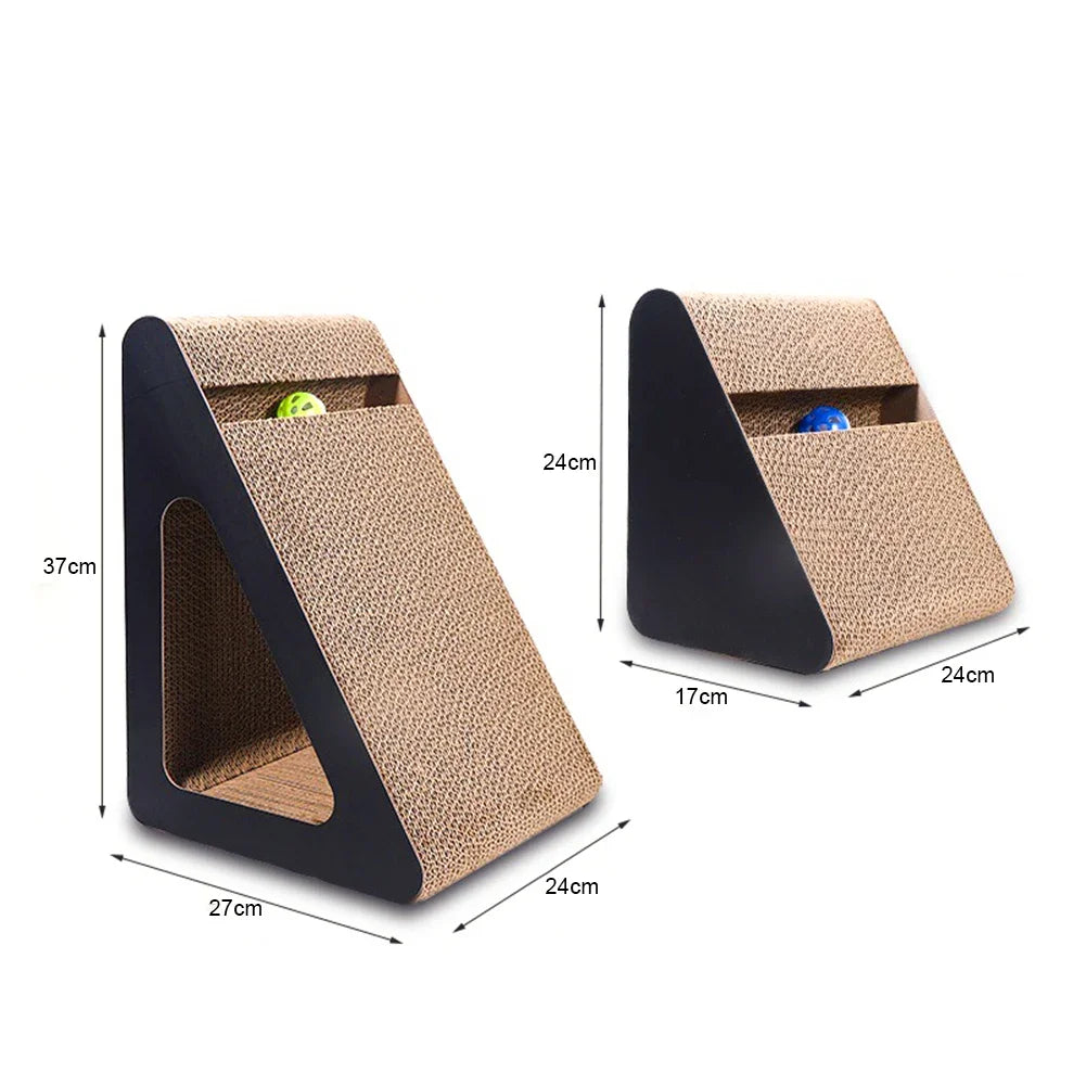 Eco-Friendly Corrugated Cat Scratcher 2-in-1 Triangle - with Rotating Ball, Sturdy Reversible Anti-Scratch Board for Indoor Cats