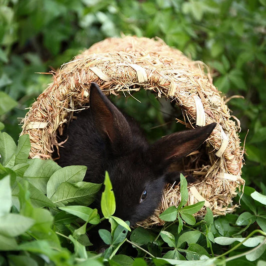 ABKJ-Grass House Tunnel Hutch Woven Hut For Laying Or Sleeping Edible Chew Home For Rabbits Chinchilla And Small Animals