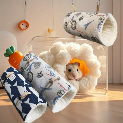 Hamster Ferret Tunnel Hammock - Warm Hanging Tube Bed for Small Animals, Guinea Pig, Rabbit & Rat Cage Accessory
