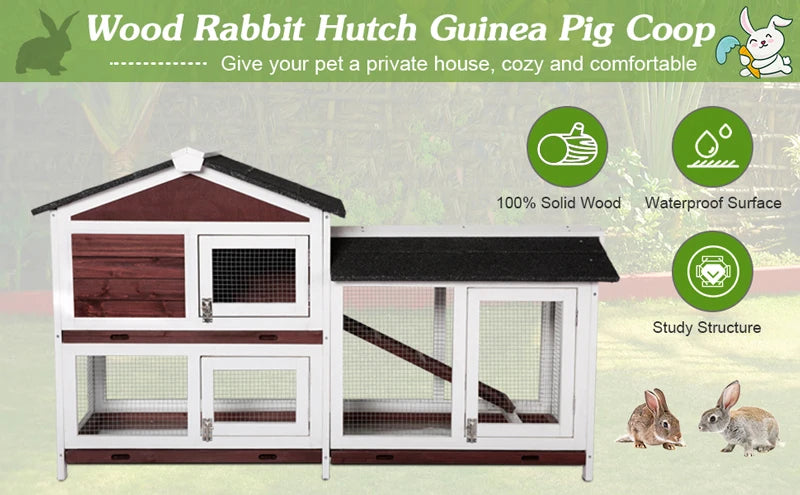 Outdoor Solid Wood Large Pet House Bamboo Rabbit House Cages Coop Wooden Rabbits Hutch