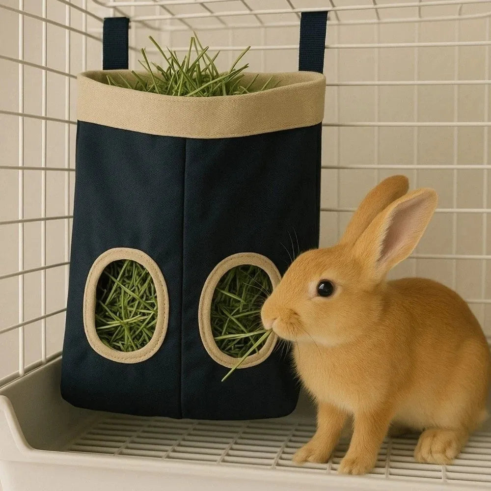 Practical Hanging Rabbit Feed Bag Canvas Eco-Friendly Hay Bag Chew Proof Hay Pouch For Rabbit Dutch Pig