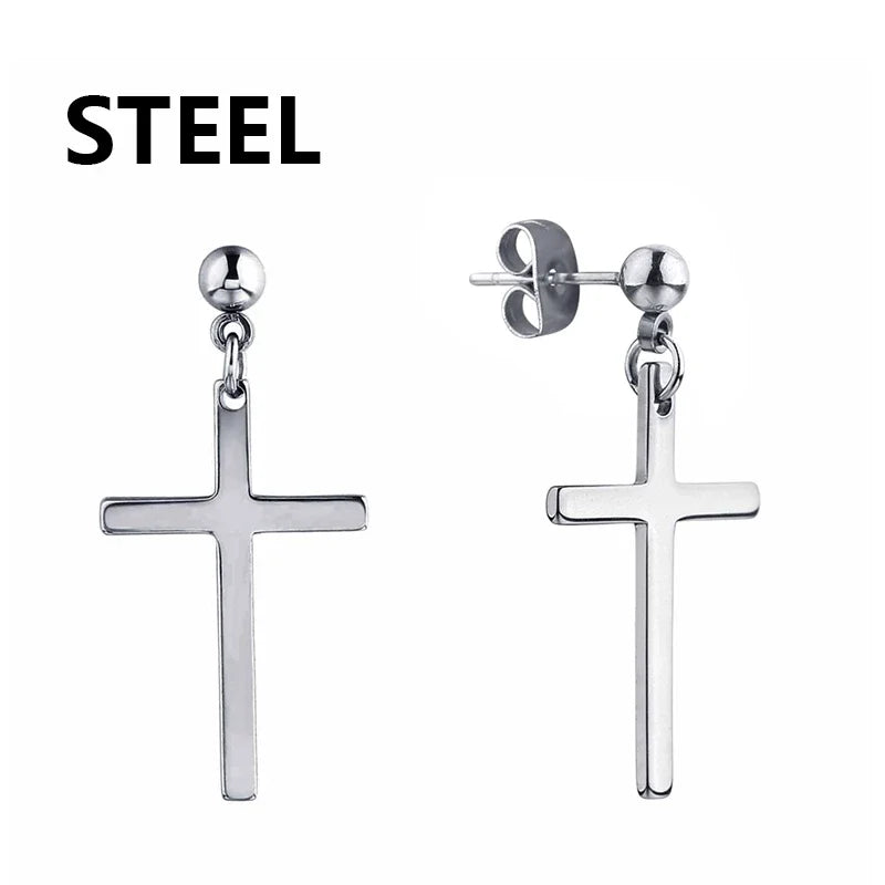 2pc Stainless Steel Cross Earrings Set | Gothic Punk Huggies for Men Women