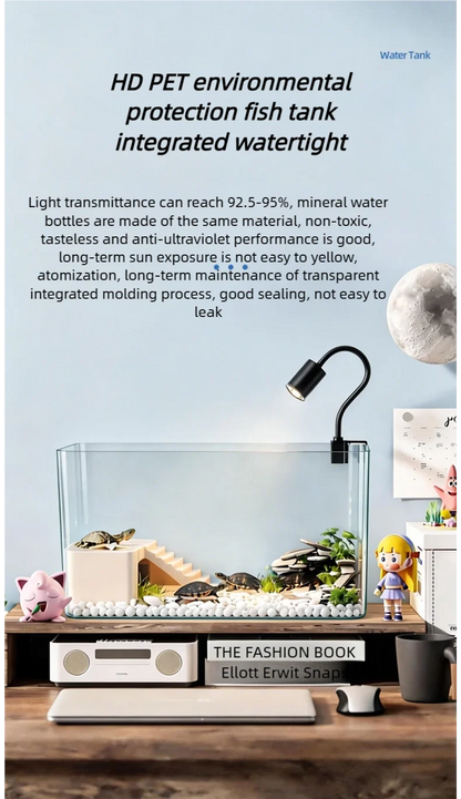 Transparent Reptile Terrarium Tank with Basking Area for Pet Turtles Hermit Crabs Tortoises - Turtle Adoption Habitat