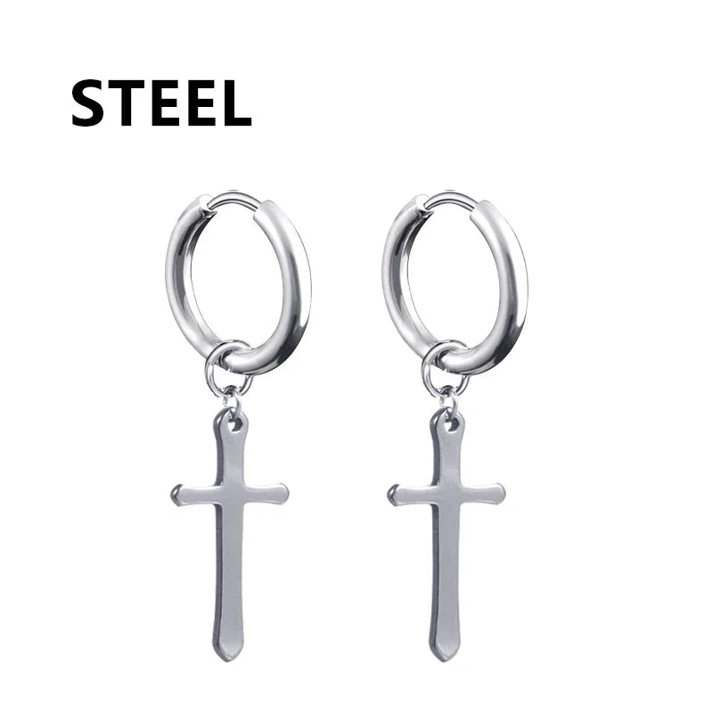 2pc Stainless Steel Cross Earrings Set | Gothic Punk Huggies for Men Women
