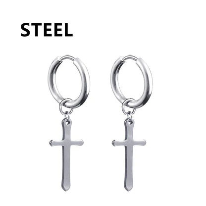 2pc Stainless Steel Cross Earrings Set | Gothic Punk Huggies for Men Women