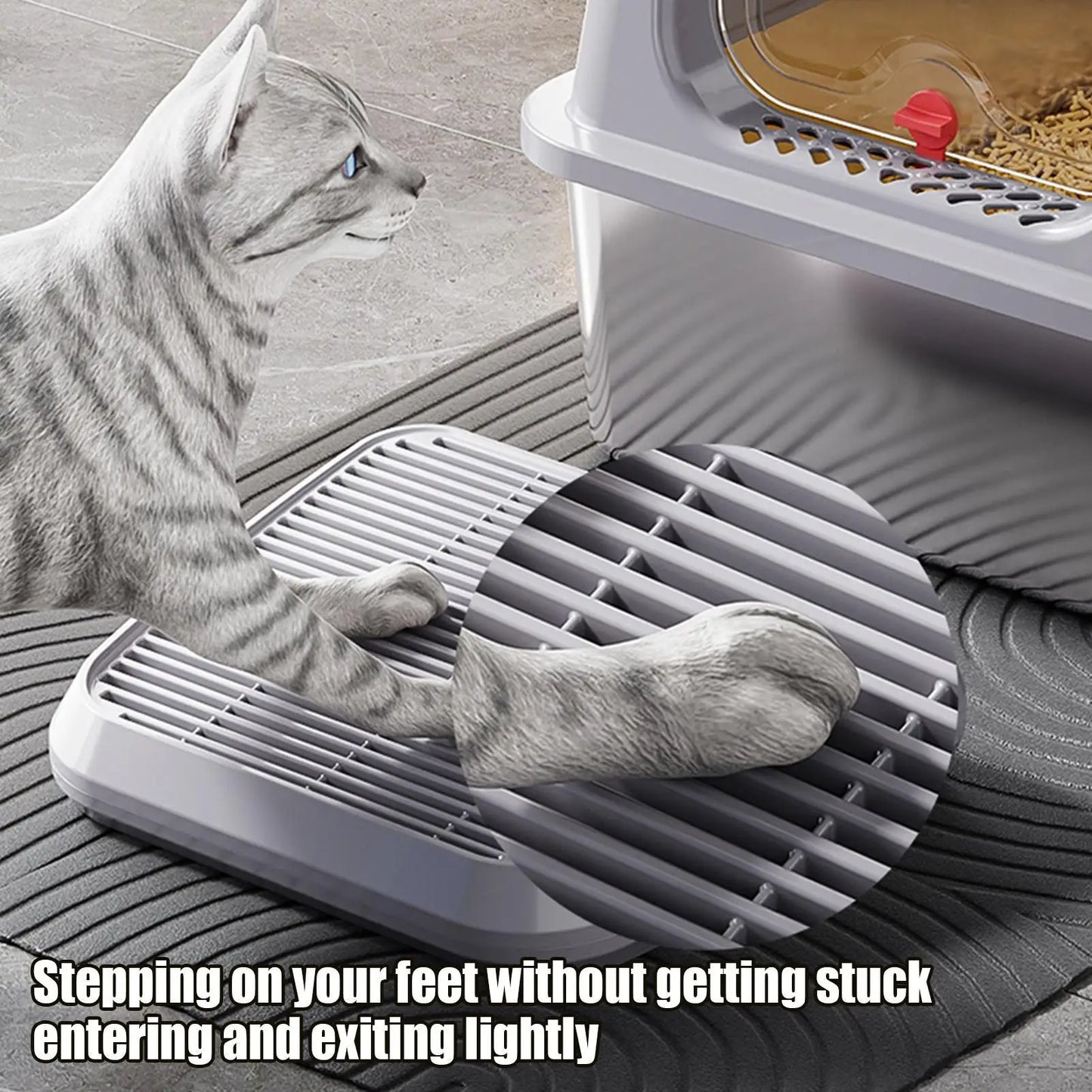 Cat Litter Tray With Sand Control Mechanism Double-layer Filtration Ramp Elevated Non-Slip Tray Anti Tracking Easy Cleaning