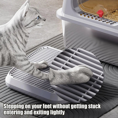 Cat Litter Tray With Sand Control Mechanism Double-layer Filtration Ramp Elevated Non-Slip Tray Anti Tracking Easy Cleaning