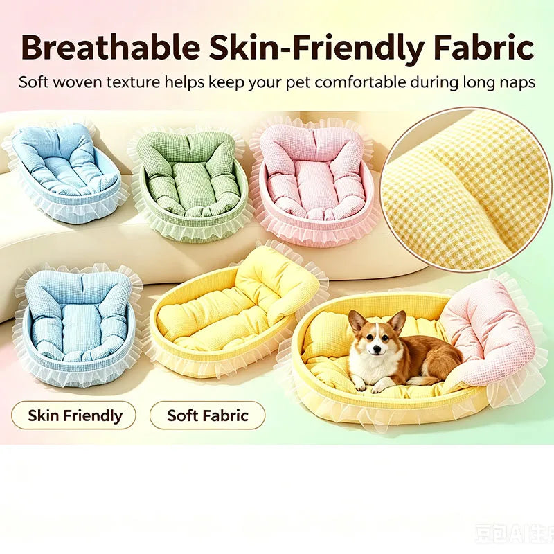 1set Cute Lace-Trimmed Pet Princess Bed For Winter - Soft Polyester Plush Oval for Small Dogs/Cats, Easy Assembly Indoor Use