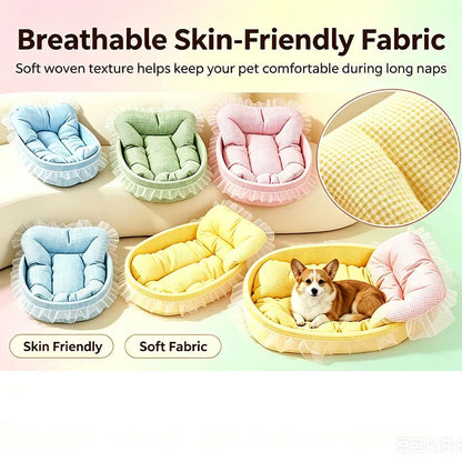 1set Cute Lace-Trimmed Pet Princess Bed For Winter - Soft Polyester Plush Oval for Small Dogs/Cats, Easy Assembly Indoor Use