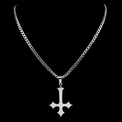 Goth Upside Down Cross Stainless Steel Pendant Necklace | Inverted Crucifix Gothic Jewelry for Men