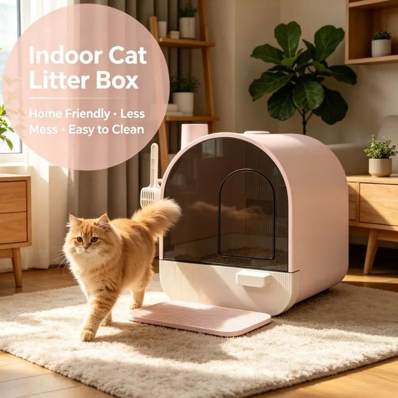 Fully enclosed drawer cat litter box | oversized odor-proof and splash-proof + pink high-value, a must for cat families