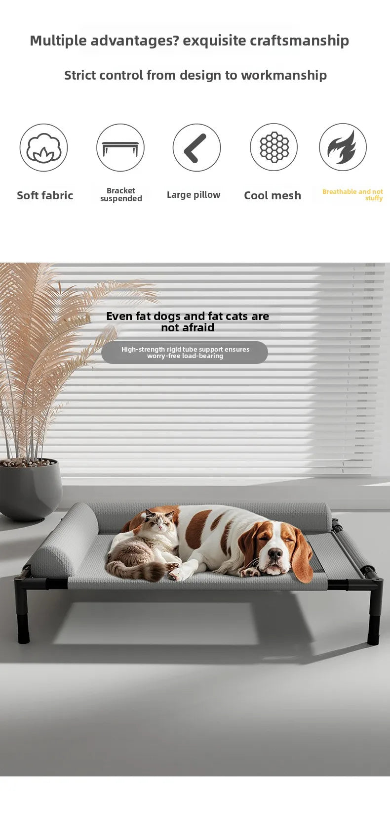 Summer Pet Folding Bed - Breathable & Moisture-Resistant Cat & Dog Bed for All Seasons