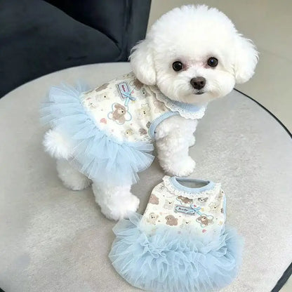 Pet Dresses Cat Pet Summer Clothes Pink Bow Teddy Skirt Small and Medium-sized Dog Cartoon Printed Vest Casual Female Dog Dress