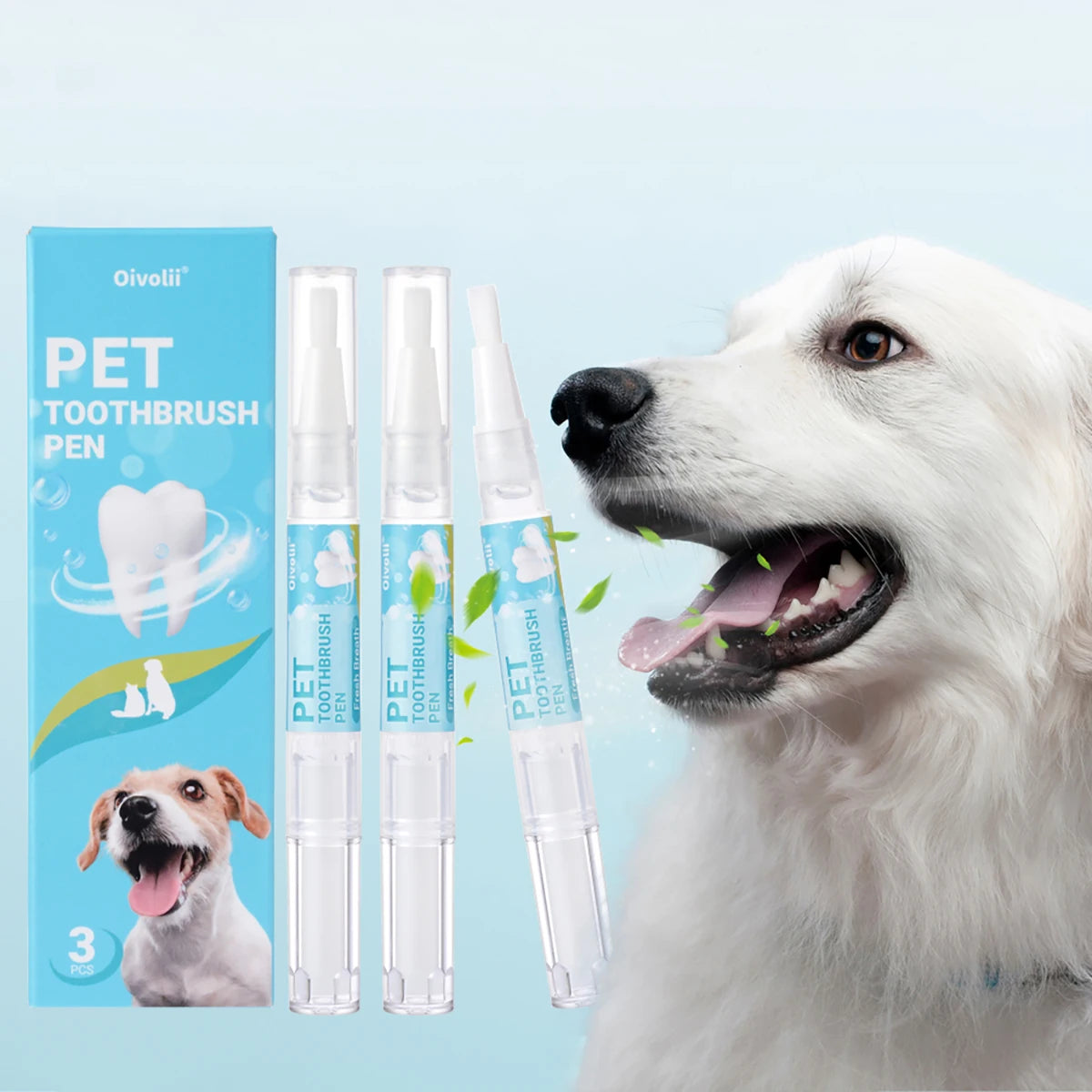 Pet Teeth Cleaning Pen with Soft Brush Dental Gel for Dogs & Cats Tartar Control Fresh Breath Soothes Gums Mild Formula 3pcs/box