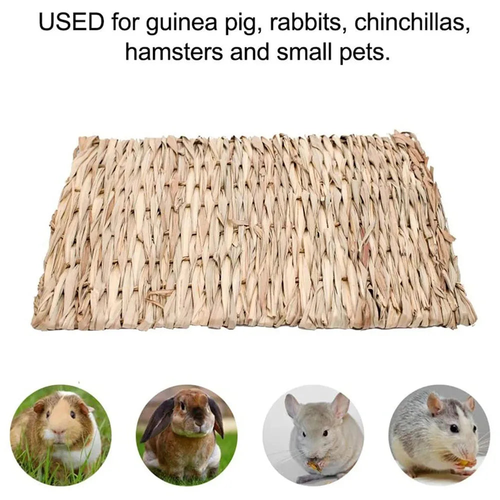 Rabbits Bunny Pet Chew Mat Small Animal Woven Hay Mat Natural Straw House Cage Accessories For Guinea Pig Chinchilla Hamster Rat