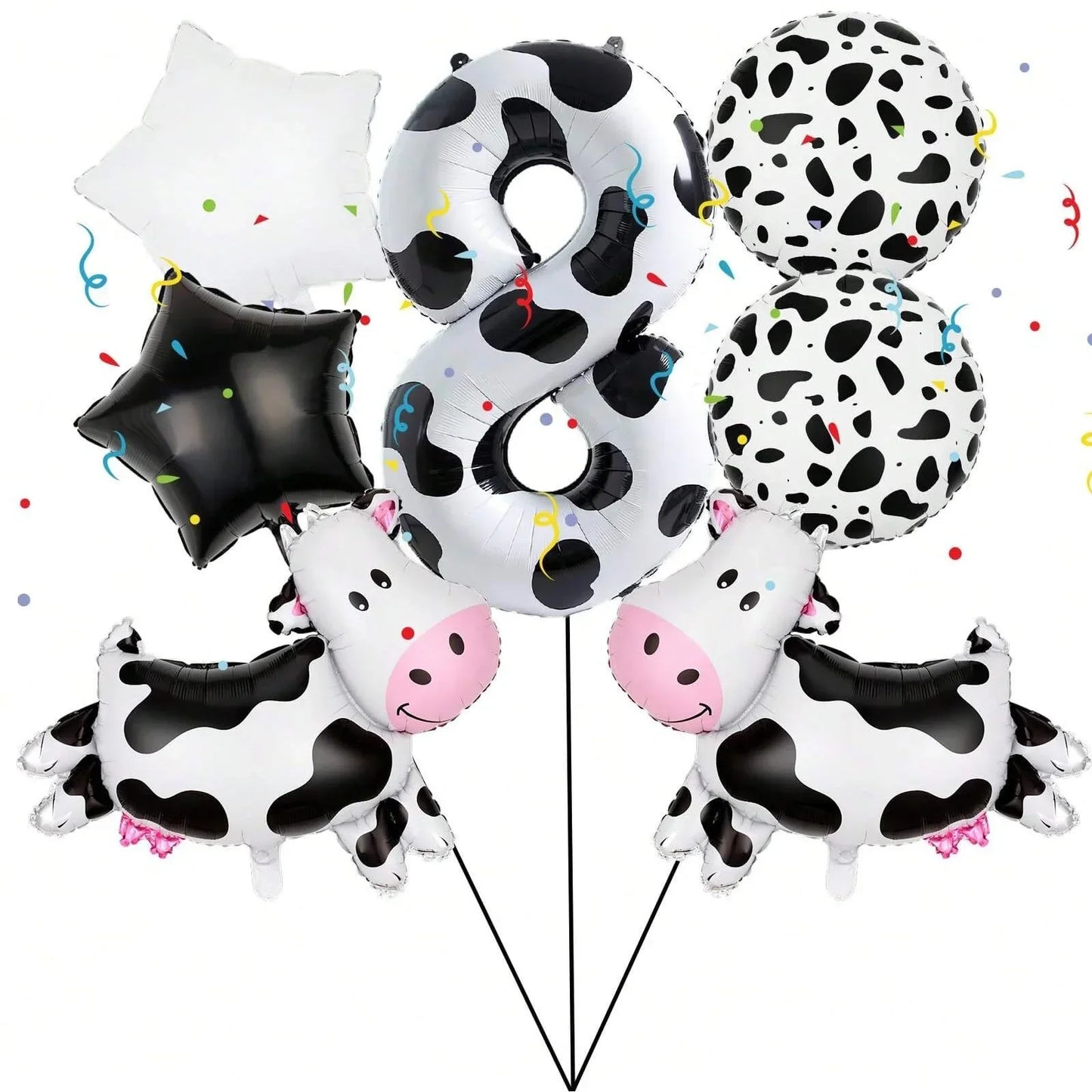 7pcs Cow Print Number Balloon Set | Farm Animal Birthday Party Decoration