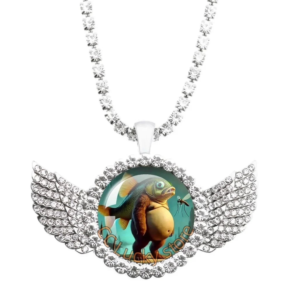 25mm Angel Wing Necklace | Italian Brainrot Pendant Funny Animal Jewelry Gift