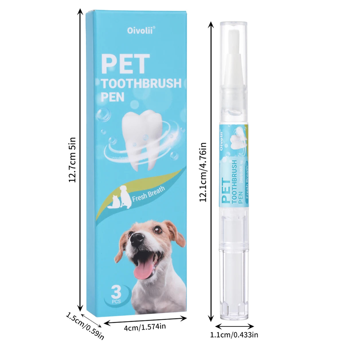 Pet Teeth Cleaning Pen with Soft Brush Dental Gel for Dogs & Cats Tartar Control Fresh Breath Soothes Gums Mild Formula 3pcs/box