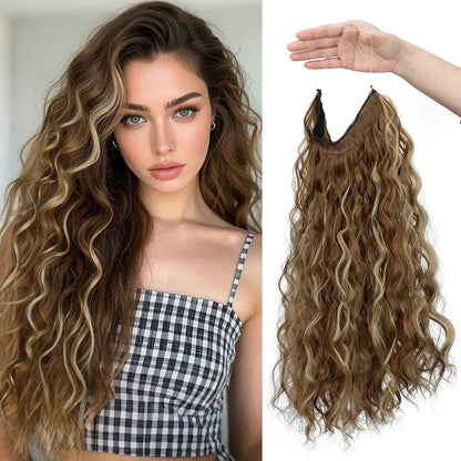 Long Synthetic Fishing Line Hair Extensions Elegant Water Wave Curly Styles for Women | Lightweight Fluffy-Looking Hairpiece