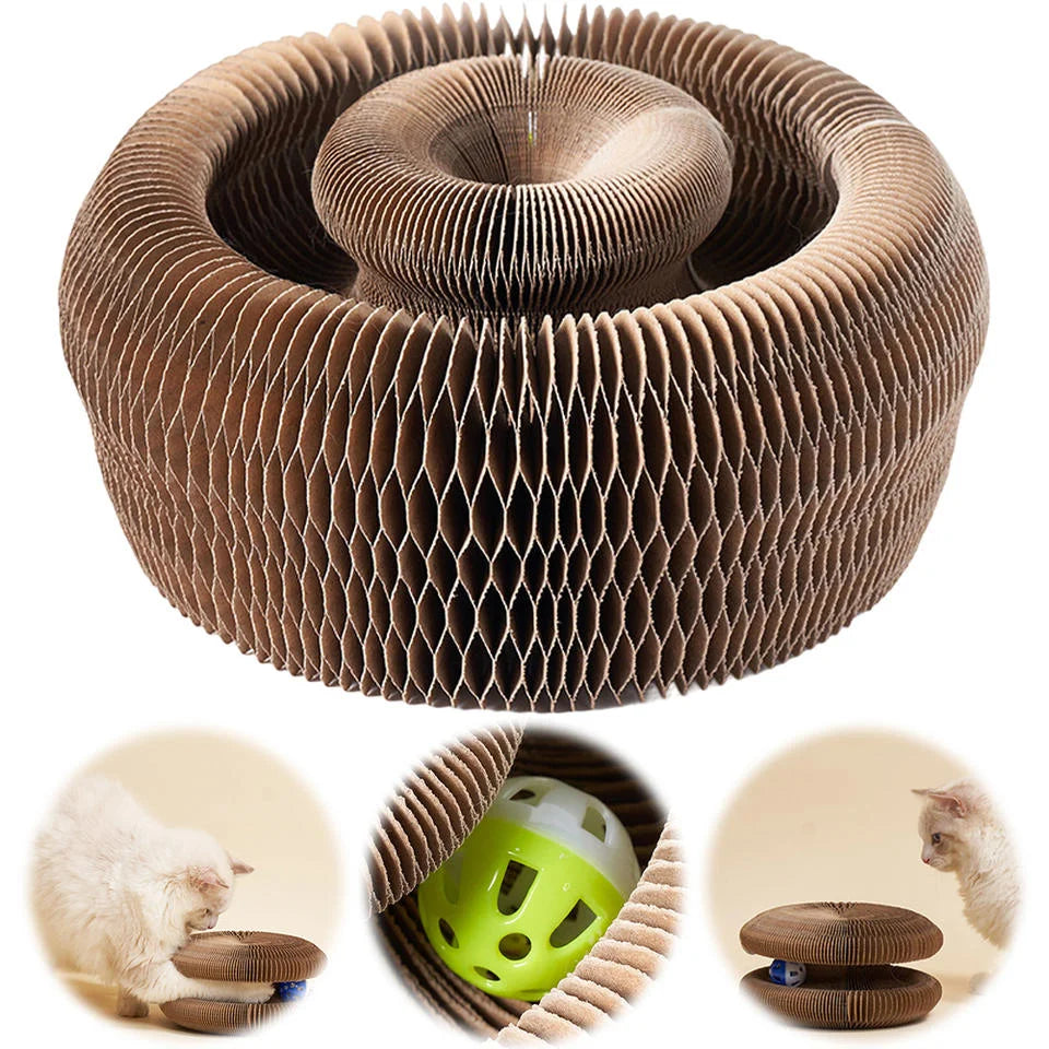 Magic cat scratching board toy with ball kitten climbing frame round wavy cat scratching board toy multiple ways to play
