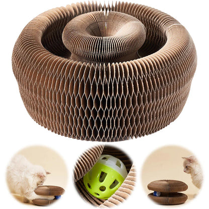Magic cat scratching board toy with ball kitten climbing frame round wavy cat scratching board toy multiple ways to play