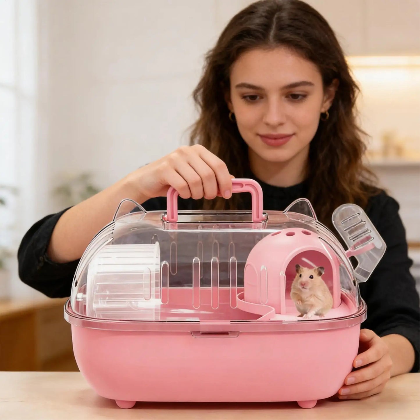 Hamster Carrier Bag Double Layer Clear Cover Outing Cage Travel Hamster Cage For Rabbits Rodents Lizards Transport Short Trip