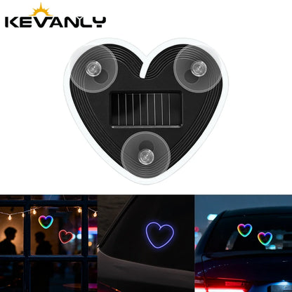 Solar Powered Car Neon Heart Lamp | Wireless LED Ambient Light with Suction Cup