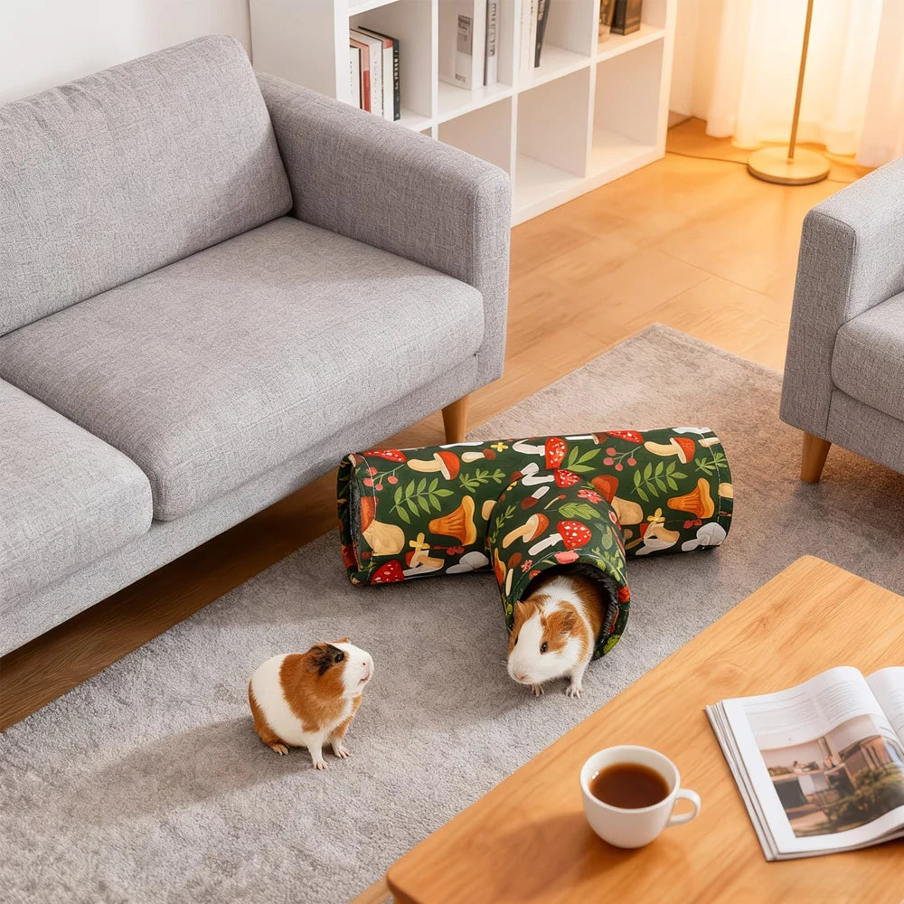 Guinea Pig Tunnel 3 Way Washable Hideout Foldable Rabbit Tunnel Guinea Pig Toys for Bunny Hamster Ferret Guinea Pig Accessories