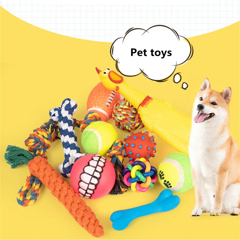 New Dog Toys Pet Ball Bone Rope Squeaky Plush Toys Kit Puppy Interactive Molar Chewing Toy for Small Large Dogs Pug Supplies