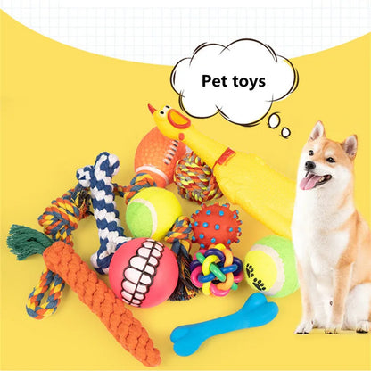 New Dog Toys Pet Ball Bone Rope Squeaky Plush Toys Kit Puppy Interactive Molar Chewing Toy for Small Large Dogs Pug Supplies